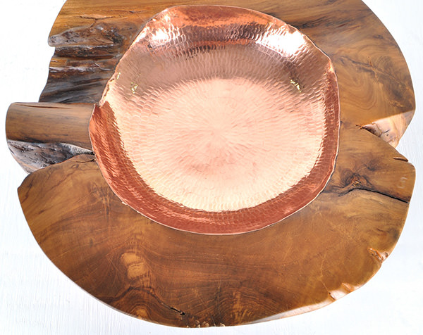 natural teak root bowl with copper insert