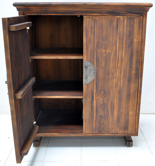 teak cabinet with a triple burnt finish