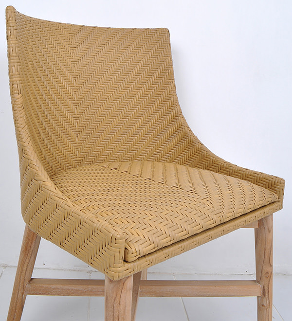 teak Danish armchair with synthetic rattan backseat