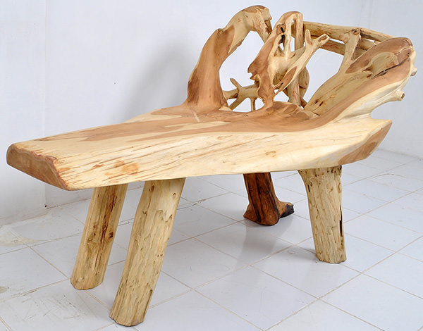 teak root bench