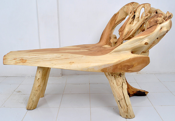teak root bench with natural shapes