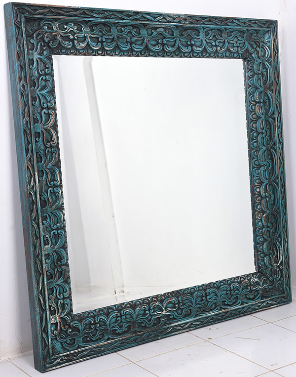 rustic carved wooden mirror frame