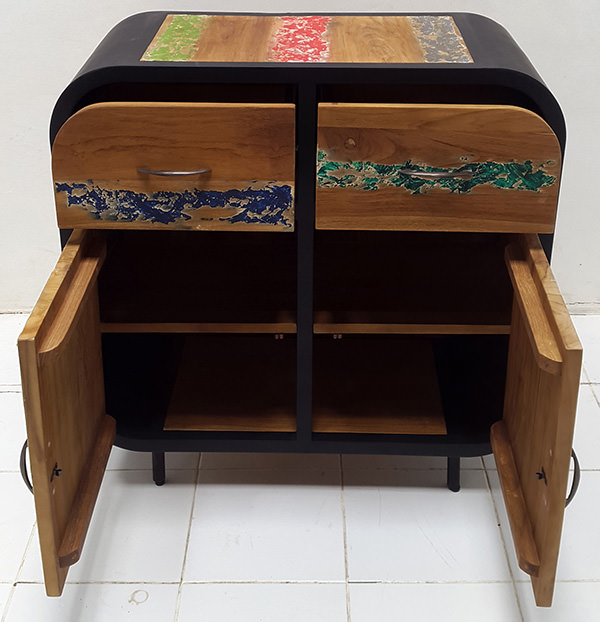 indonesian traditional boat wood buffet with two drawers and two doors