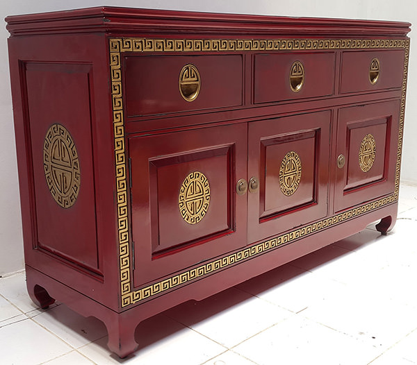 vintage red chinese cabinet