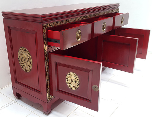 vintage red traditional chinese cabinet