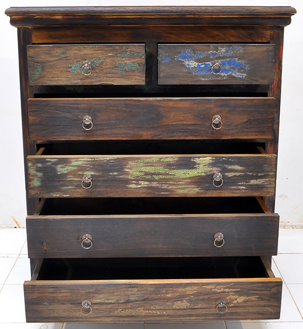 boat wood recycled teak cabinet with six drawers