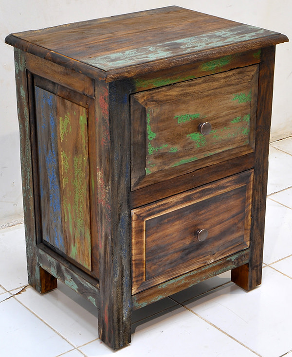 recycled solid paint on teak bed side table