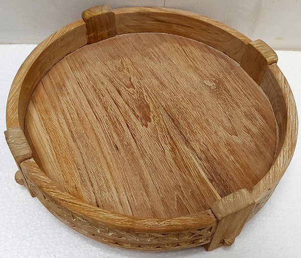 round teak wooden tray