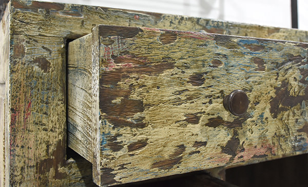 terrace waiter station cabinet with distressed finish