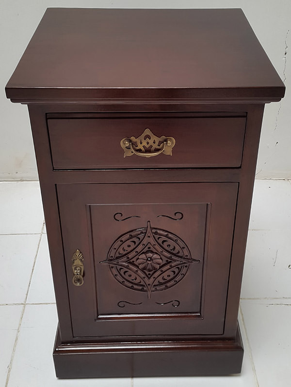 teak side table with one drawer and one door