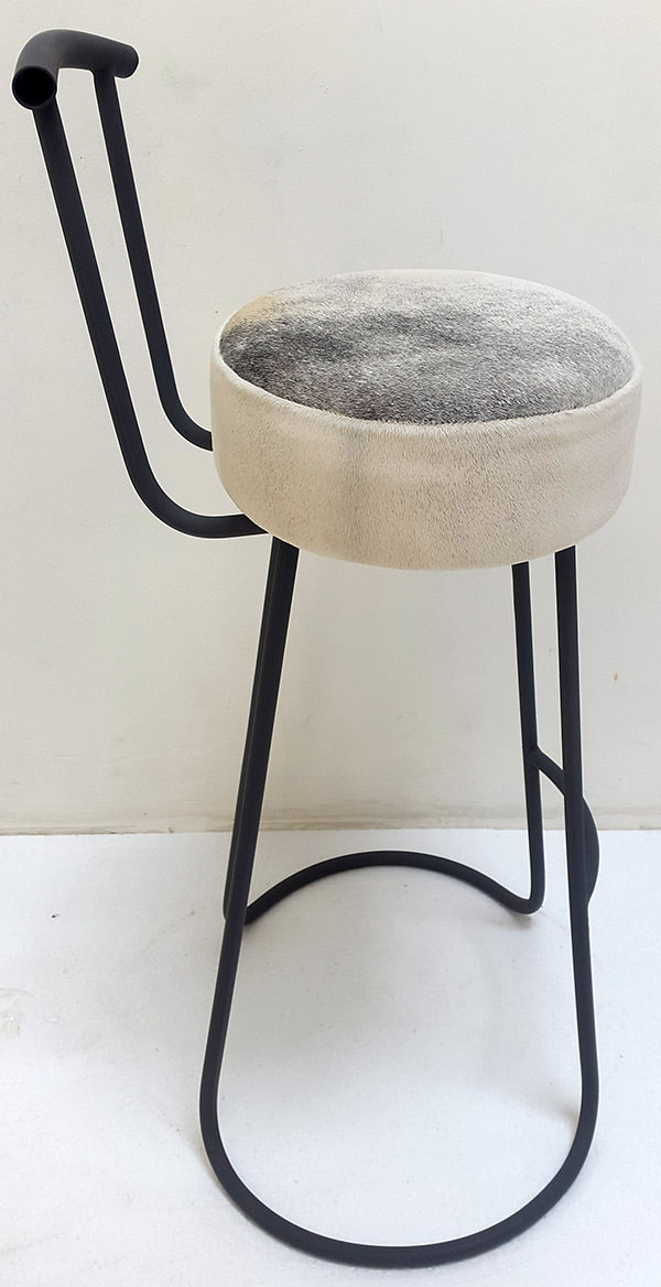 bar chair with lamb skin seat and iron legs