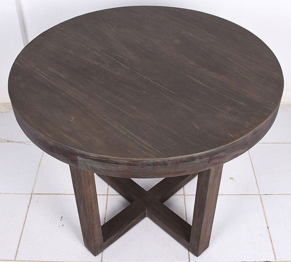 dining table with X-shaped legs with dark distressed wooden grain