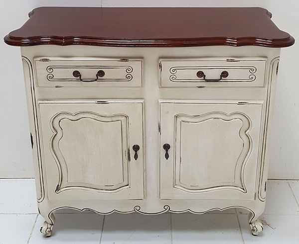 white vintage mahogany cabinet with brown table top