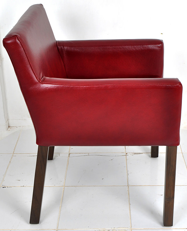 red genuine Italian leather chair with teak feet