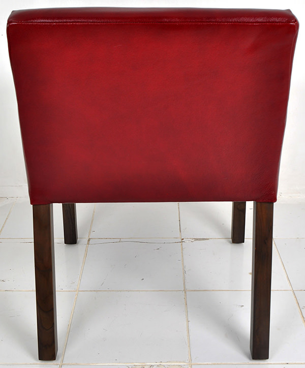 red genuine Italian leather dining chair with teak feet