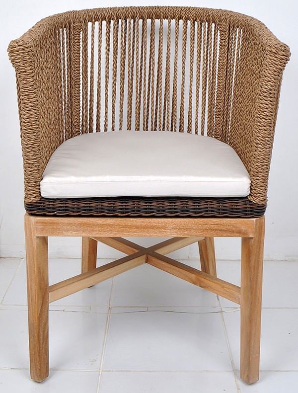 teak and natural rattan mid-century armchair