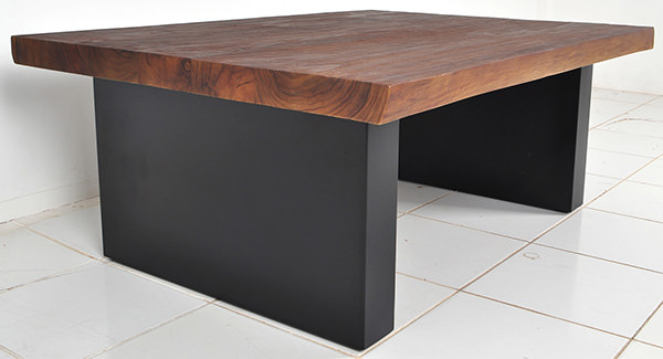 teak coffee table with black powder coated stainless steel legs