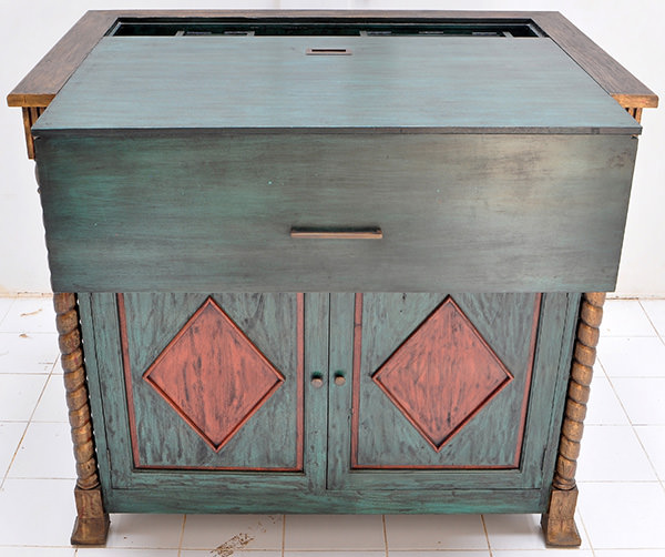 teak dj station with vintage colored finish