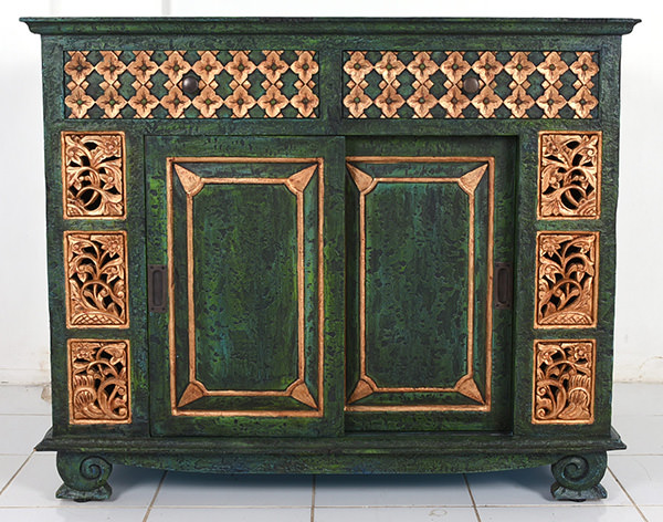 reclaimed green and gold mahogany painted sideboard