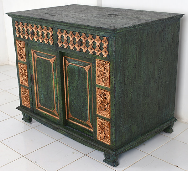 reclaimed green and gold mahogany painted sideboard cabinet