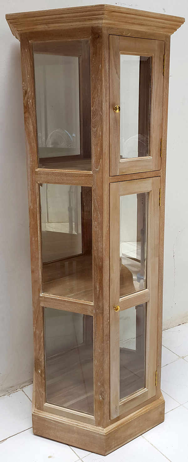 octogonal wood and glass rack