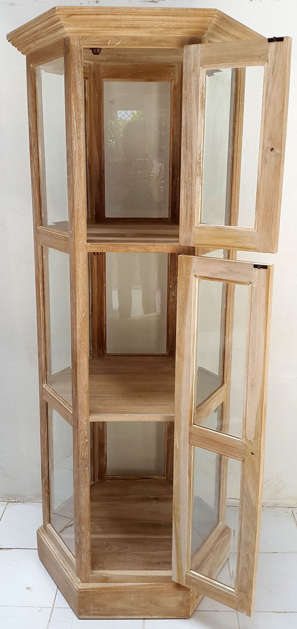 octogonal solid wood and glass rack