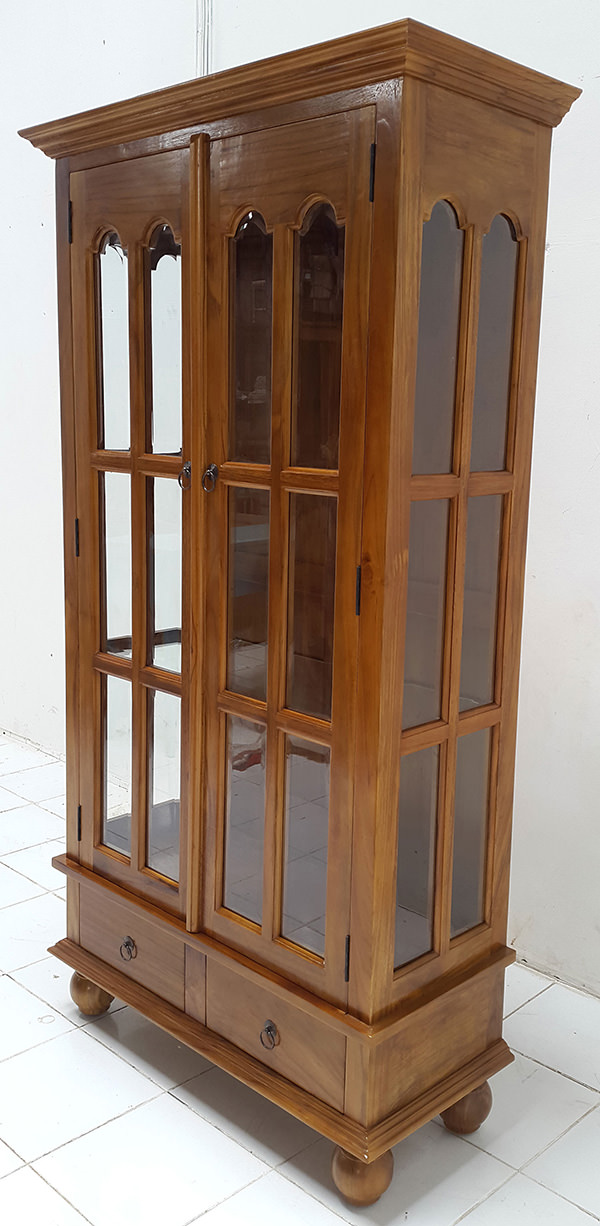 teak and glass english wardrobe