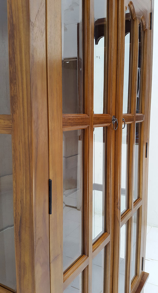 teak and glass english wardrobe with brown finish