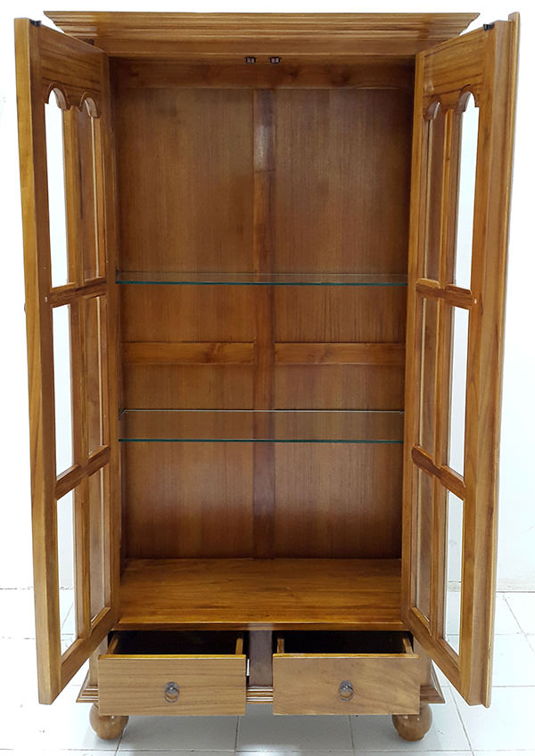 wood and glass wardrobe with two doors and two drawers