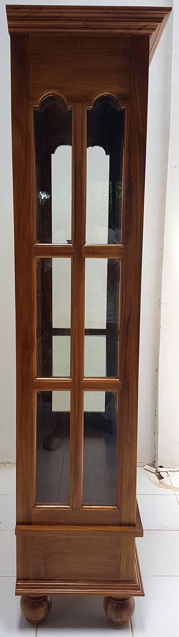 solid teak and glass classic english wardrobe with brown finish