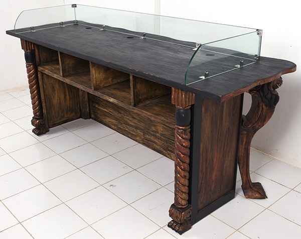 solid teak and glass DJ station