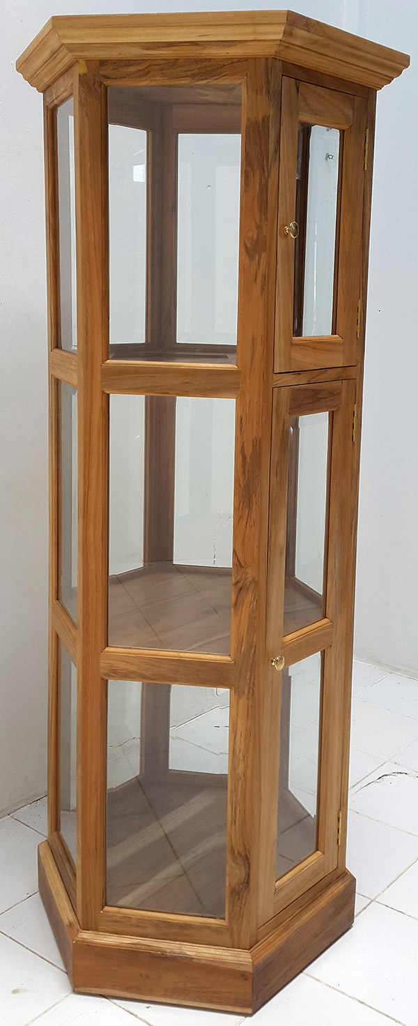 octagonal wood and glass bookrack