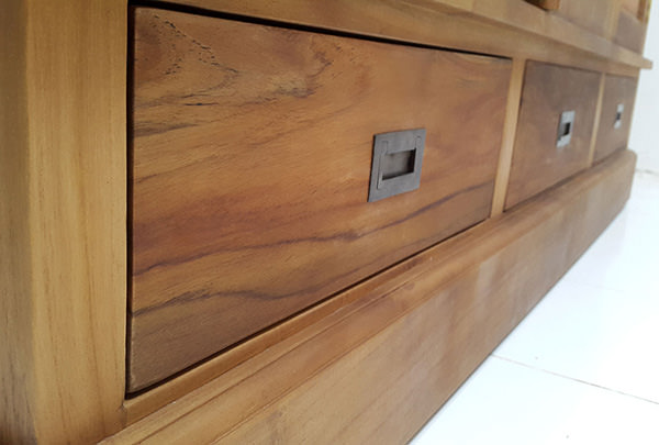 wooden drawers with square iron handle