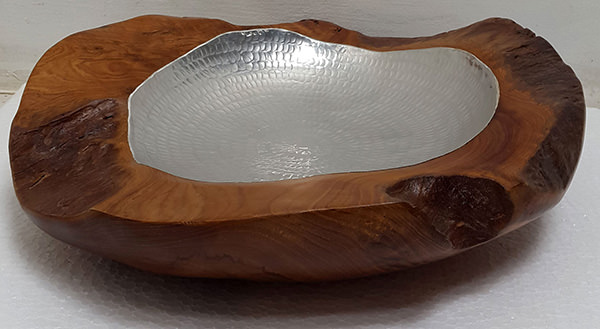 natural teak root plate with aluminium