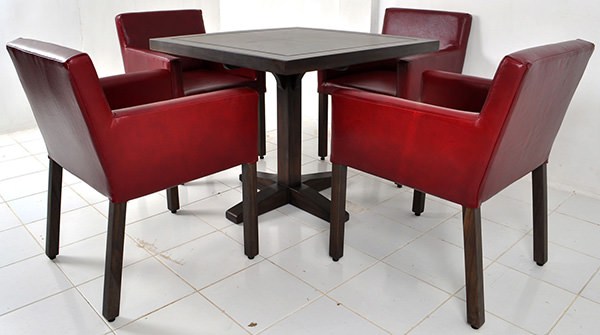 square teak table with dining chairs