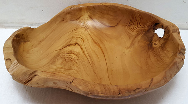 teak root plate with natural finish