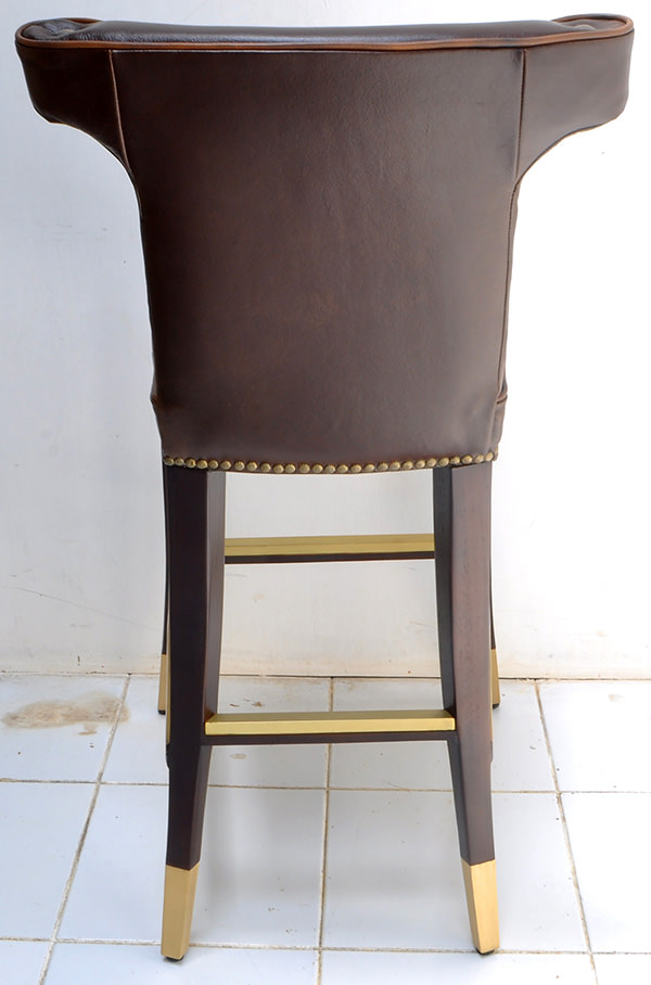 vintage leather and brass bar chair backseat for restaurant