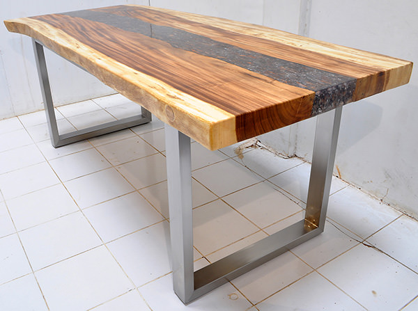 suar dining table with stainless steel legs