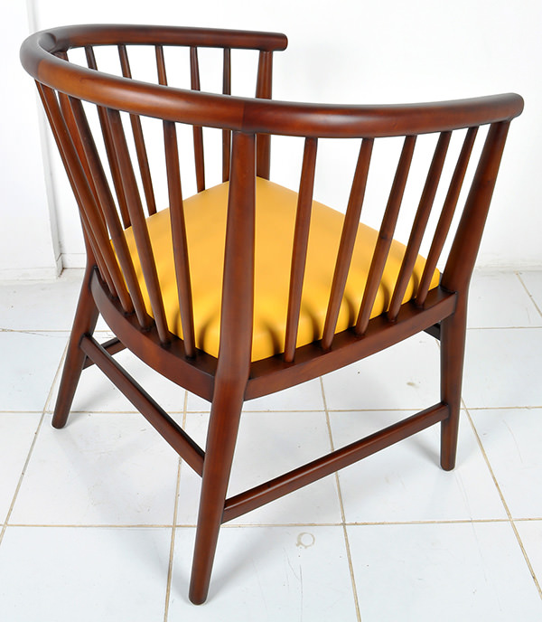 brown mahogany armchair with genuine leather seat