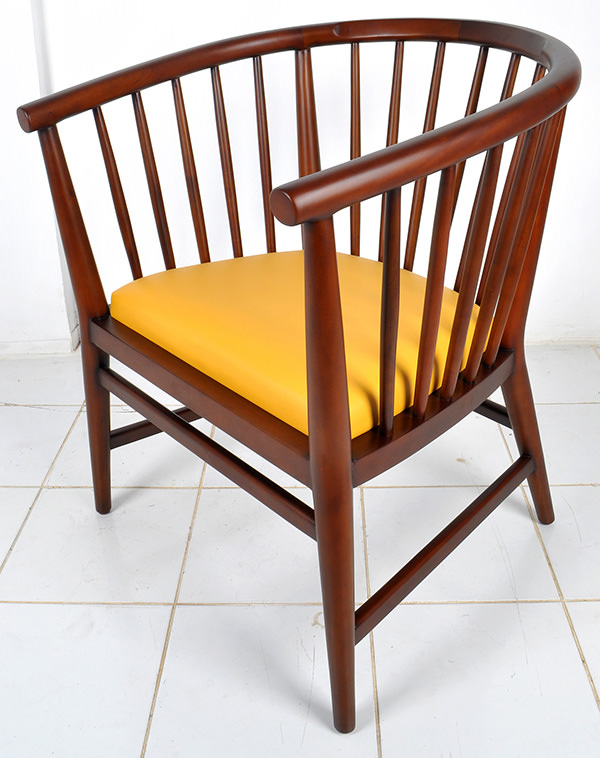 brown mahogany armchair with yellow genuine Italian leather seat