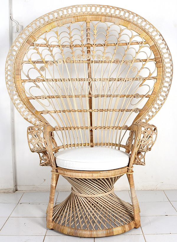 high chair natural rattan and white cushion