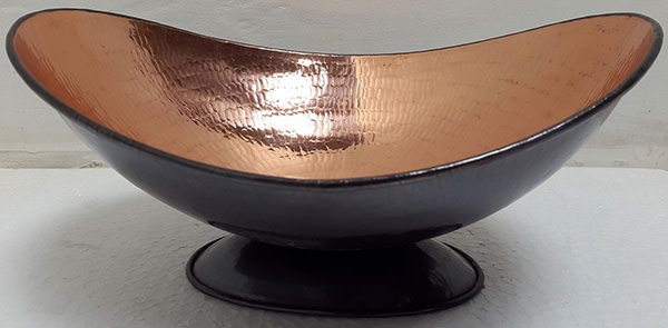 hand hammered black and pink copper bowl