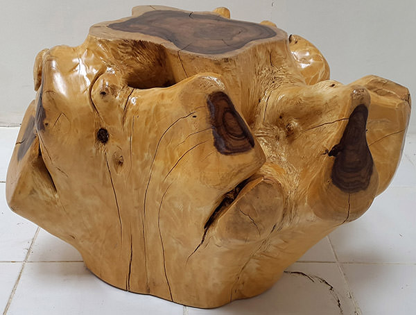 wooden coffee table with an organic shape