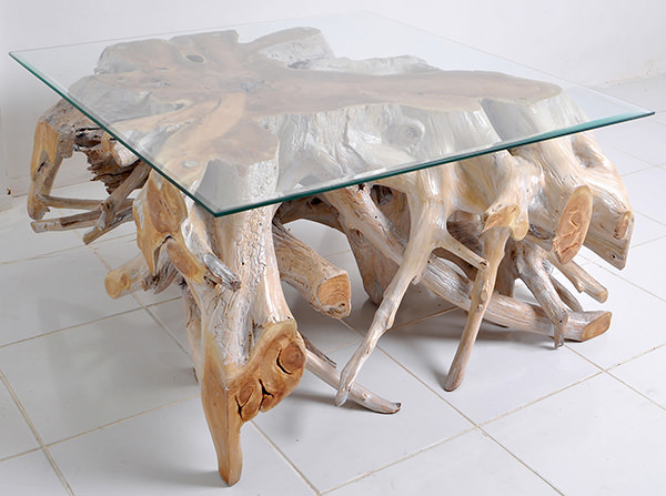 natural roots furniture coffee table with bevelled glass top