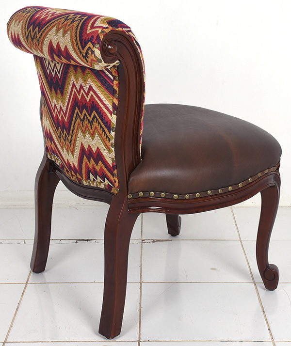 restaurant lounge chair with leather seat and designer fabric