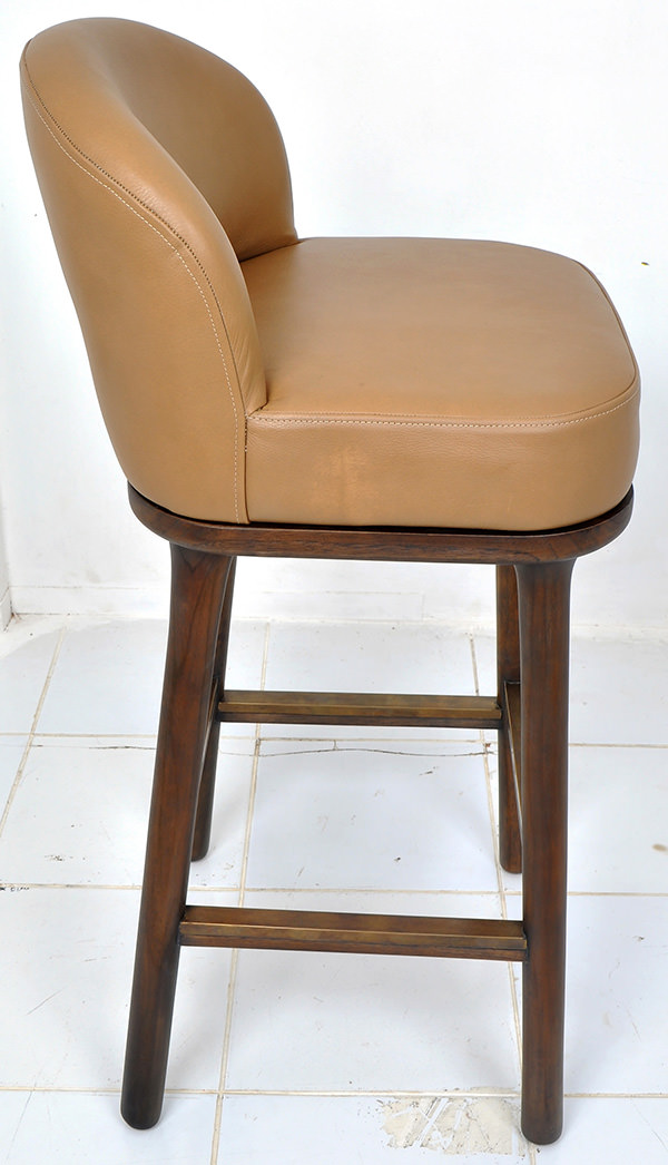 teak and genuine Italian leather bar stool for restaurant