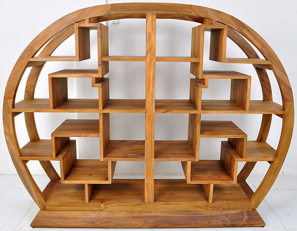asian round wooden bookcase