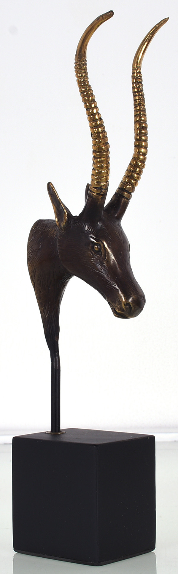impala head bronze sculpture with standing base