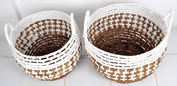 two natural rattan baskets