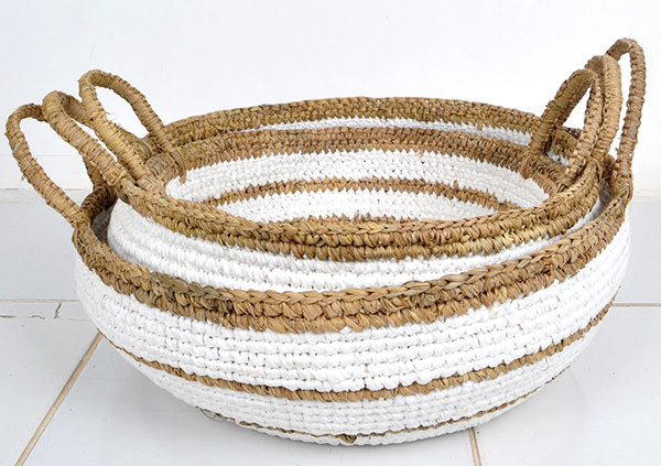 white and natural fiber baskets